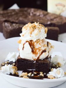 Home homemade brownie sundae with nuts